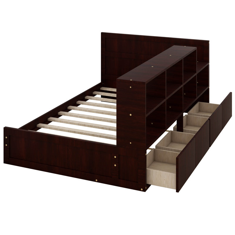 Winston Porter Kazal Twin Size Platform Bed with Drawers and Shelves